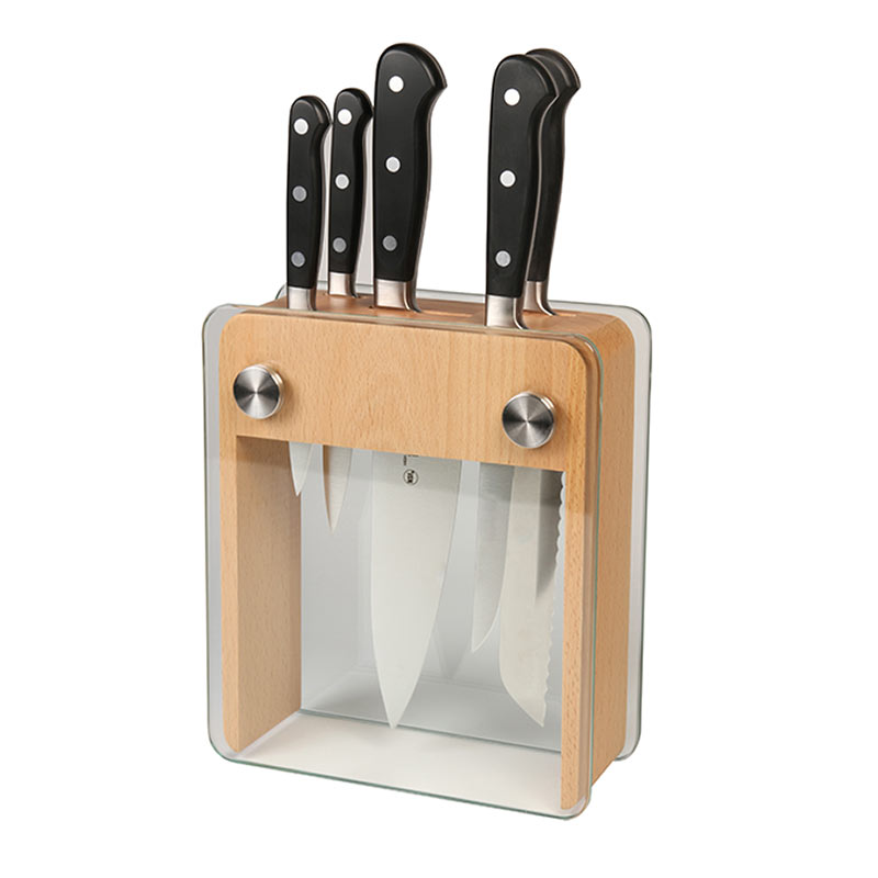 Renaissance® 6 Pc. Knife Block Set Beechwood & Tempered Glass