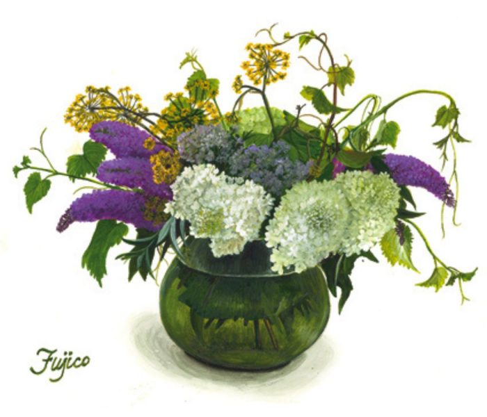 貴重な肉筆原画 橋本不二子「バラと苺(Wishing)」水彩画 直筆サイン入