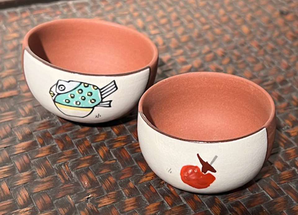 三浦小平二 むみょうい常山 小平窯 ぐい呑 お猪口 陶器製お猪口 緑色と