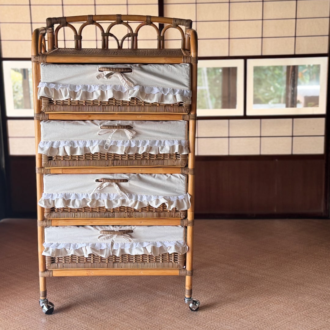 ヴィンテージラタン 籐家具 チェスト 4段引き出し タンス ラタン d