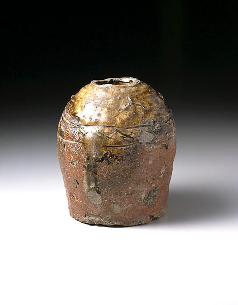 存在感抜群の古信楽桧垣文蹲壷、花生桐箱入 存在感抜群の古信楽桧垣文