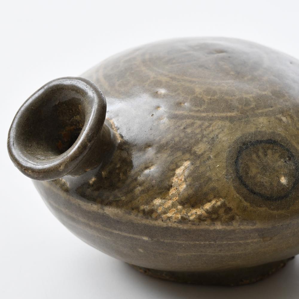 朝鮮美術 高麗青磁 瓜形 花口瓶 高さ約30㎝ F R7572B