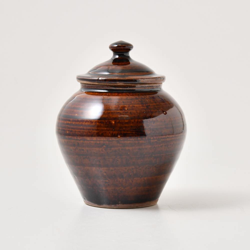 まゆみ窯 飴釉 蓋付き壺 中 ｜ みんげい おくむら （日本と世界の民芸）