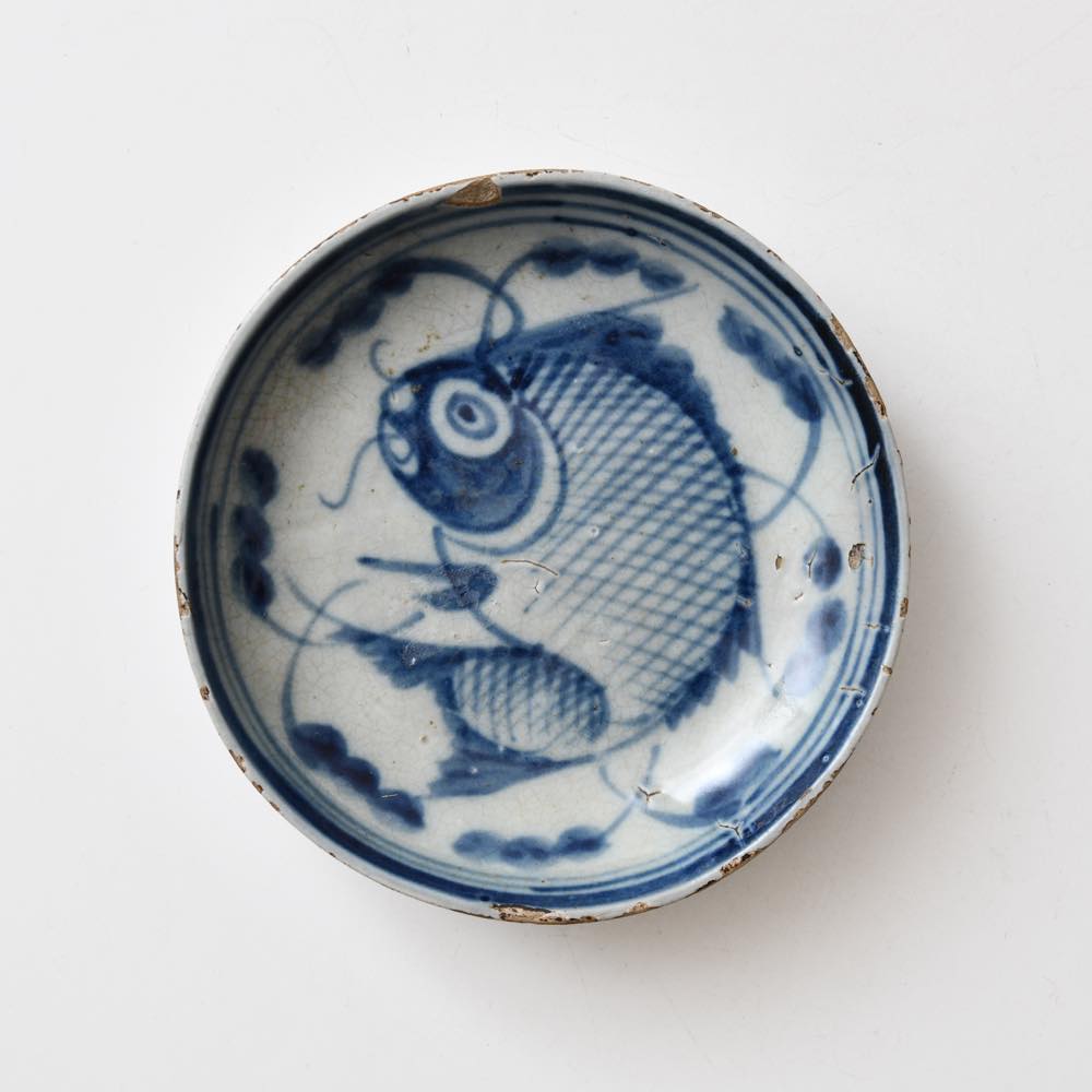 中国 磁州窯 青花 4.5寸皿 魚紋 ｜ みんげい おくむら （日本と世界の