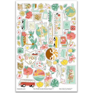 The World Awaits - Sticker Sheet for Travel Vacation Beach Pool