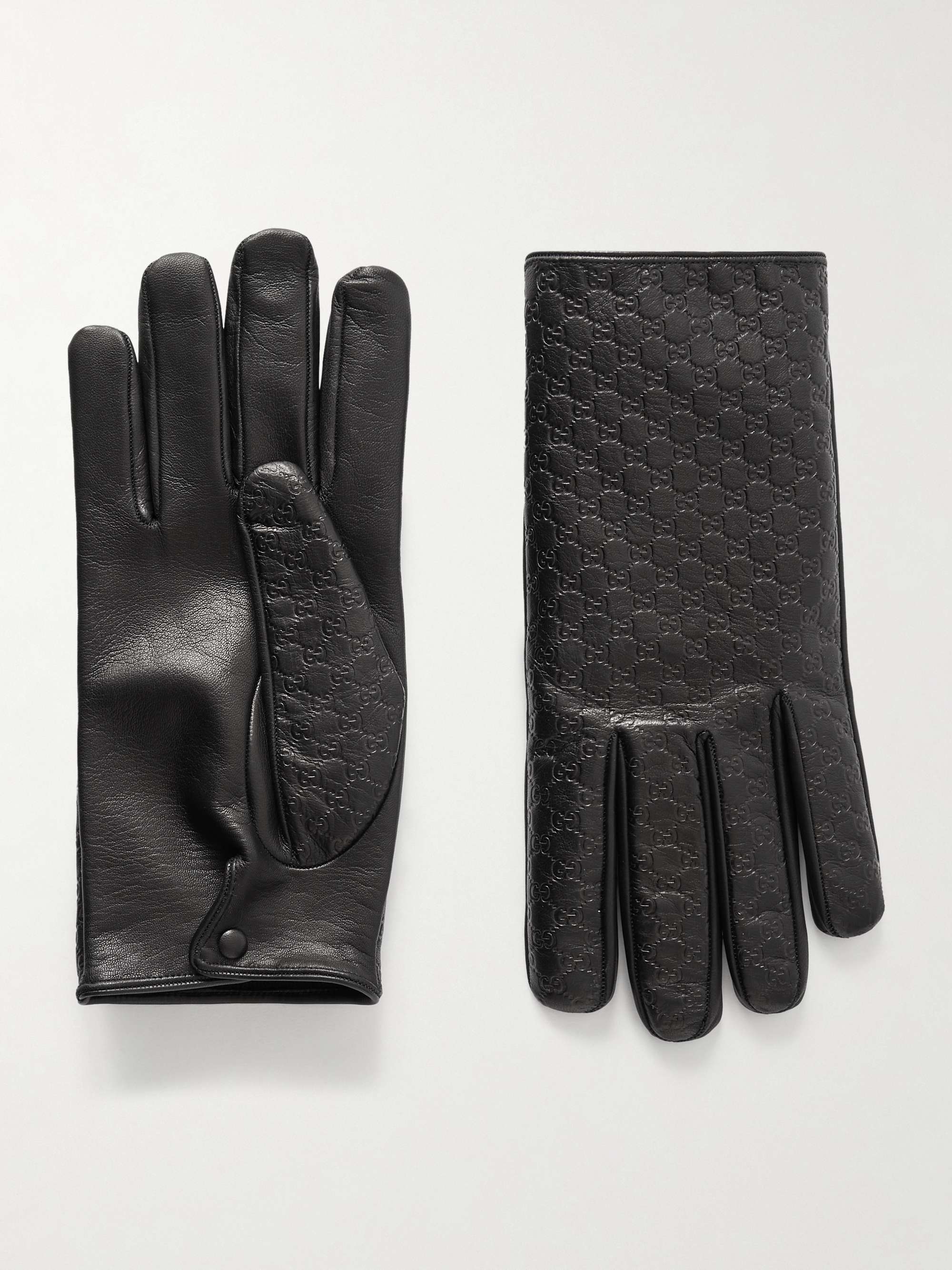 Black Logo-Embossed Leather Gloves | GUCCI | MR PORTER