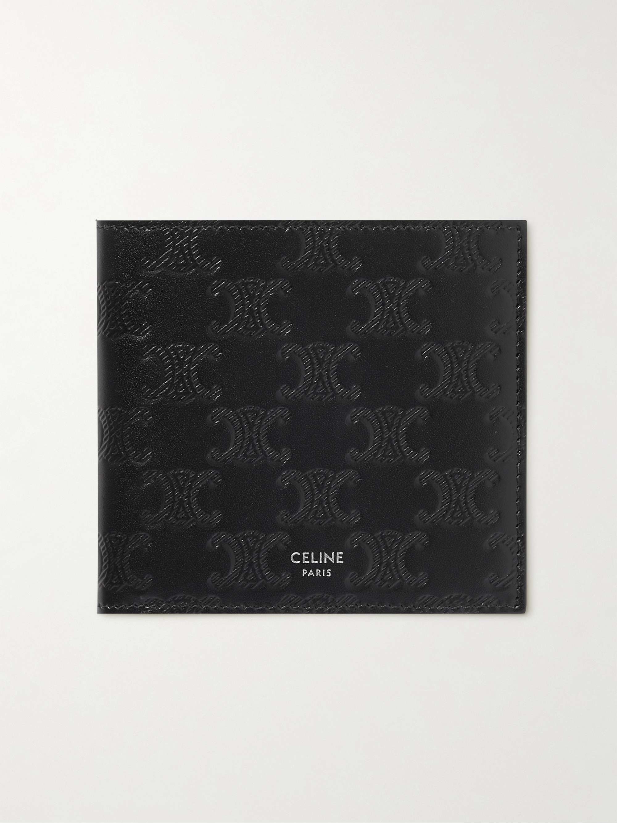 CELINE Triomphe Logo-Debossed Polished-Leather Billfold Wallet for
