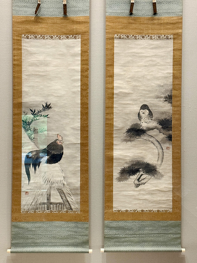 鑑定 延岡藩御用絵師・岡部 南圃 紫陽花翡翠鴛鴦尾長鳥図 大幅 掛軸