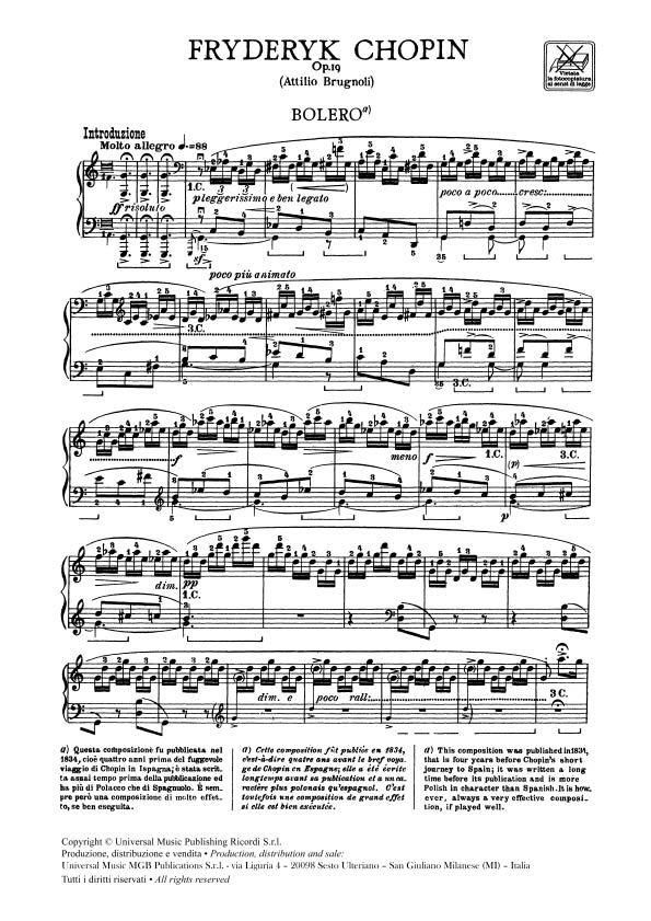 ボレロ・Op.19 (フレデリック・ショパン) (ピアノ)【Boléro Op.19