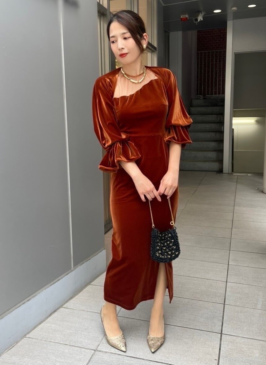 my closet / 2WAY CURVE VELOURS DRESS br