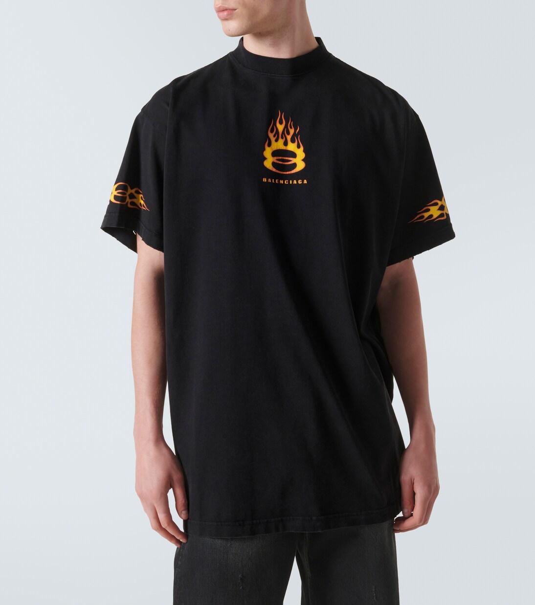 Oversized logo cotton jersey T-shirt in black - Balenciaga | Mytheresa