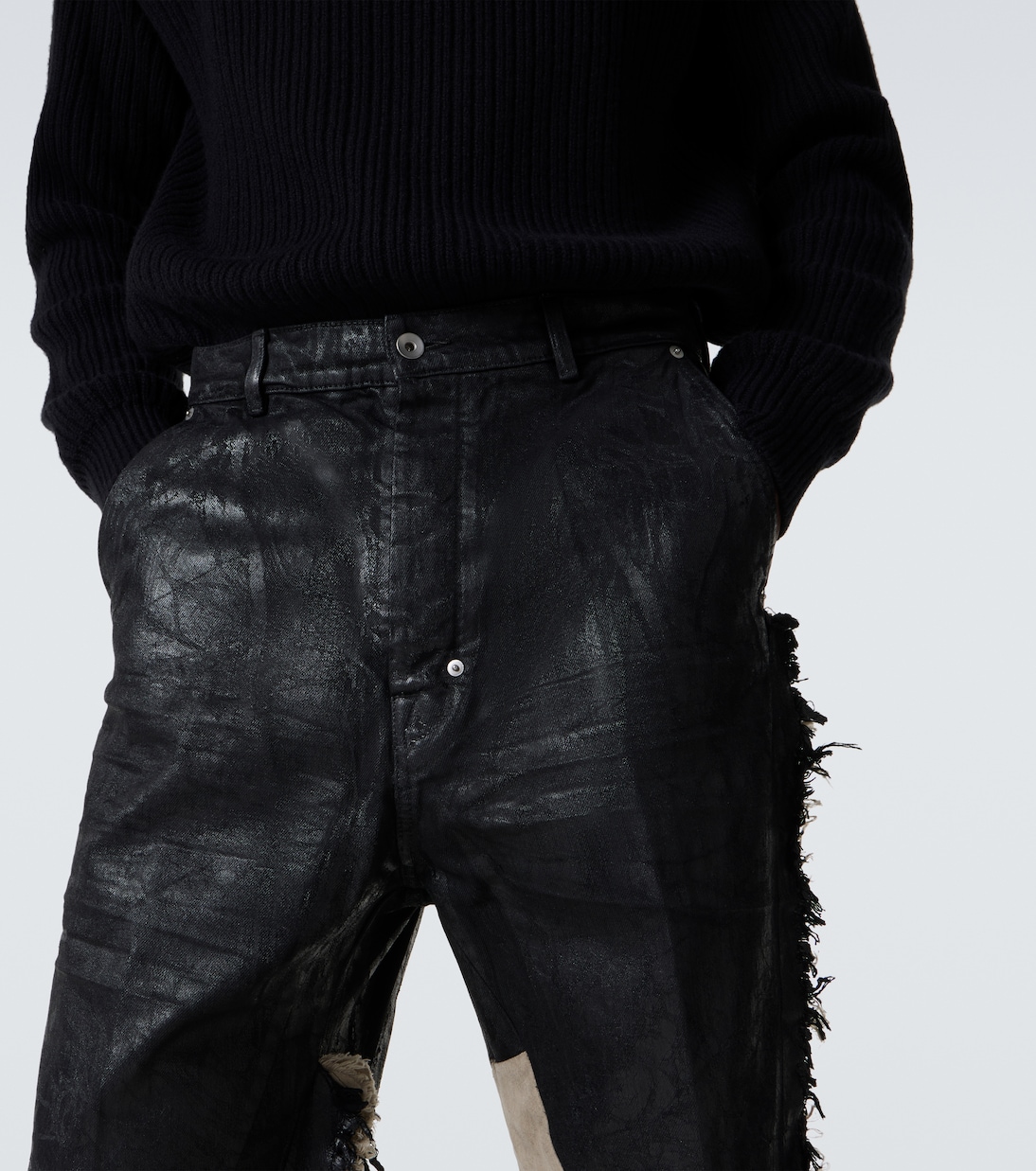 Joris coated distressed wide-leg jeans in black - Rick Owens