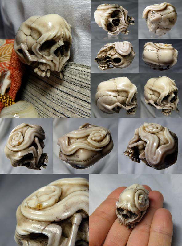 根付「野晒し・髑髏に蛇」 / Netsuke 