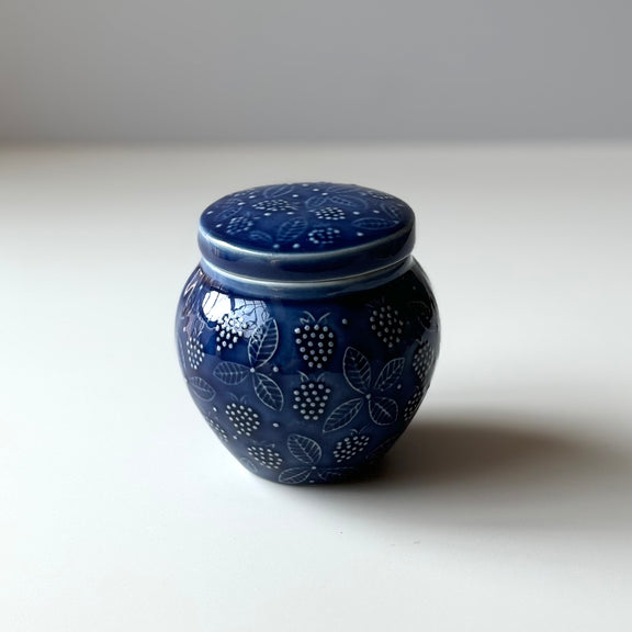 1800年代 欧州アンティーク 青被せ ダイヤ模様 ガラス瓶 キャンディ