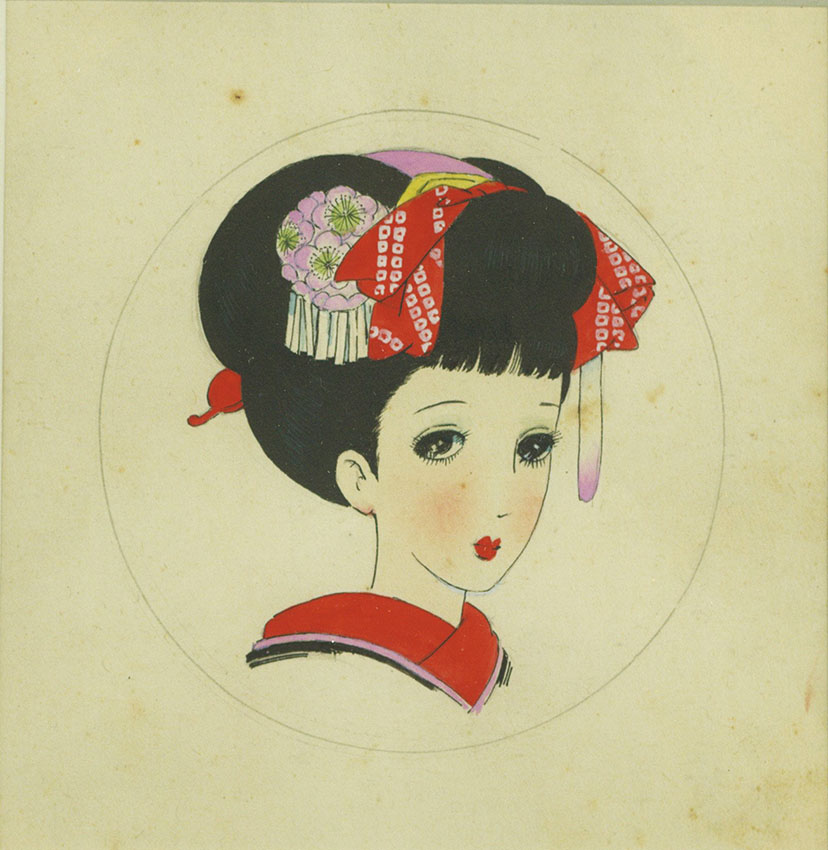 中原淳一 叙情美少女画「梅の頃」多色摺木版画 中原蒼二監修 証明