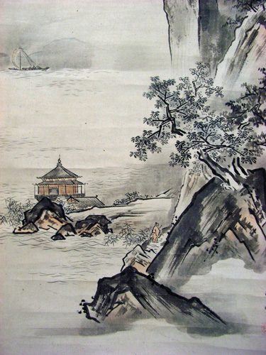 模写】橋本雅邦/早春図/山水人物図/掛軸/名家伝来/AB-766