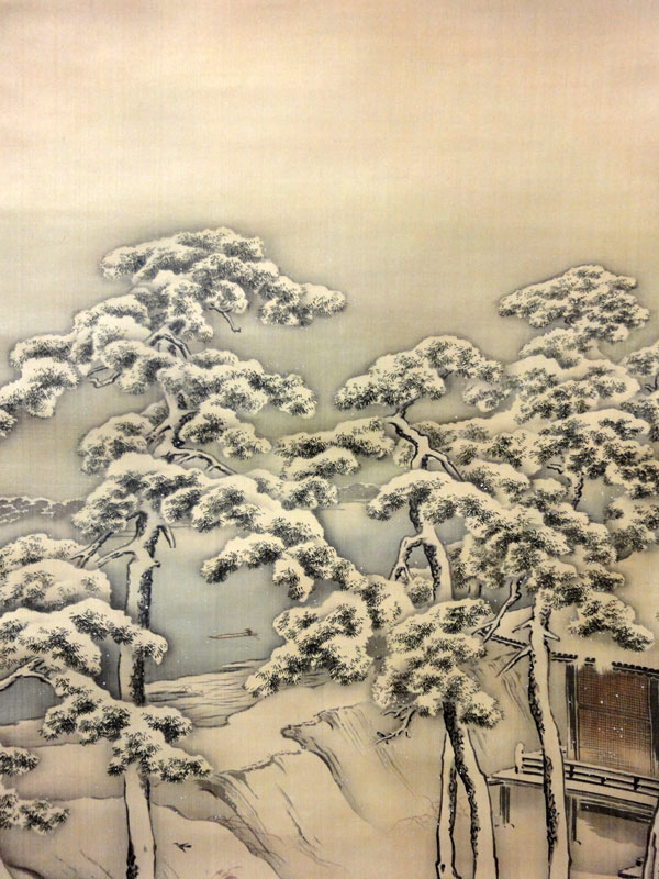 橋本雅邦筆【絹本、楼閣山水図 着色画】岩絵具使用【橋本秀邦 鑑識箱