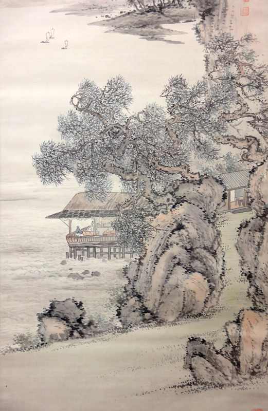 山水画 放浪生涯一美舟掛軸 水墨画 絵 禅 日本美術 インテリア ◎原滄