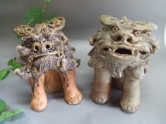 アンティーク 赤唐獅子 栄寿作 高さ33㎝ 陶器製 アンティーク 赤唐獅子