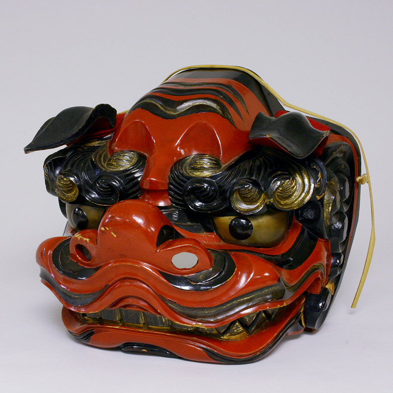 専用特製ケース付 山形県 置賜 黒獅子 獅子舞い 獅子頭 専用特製ケース付