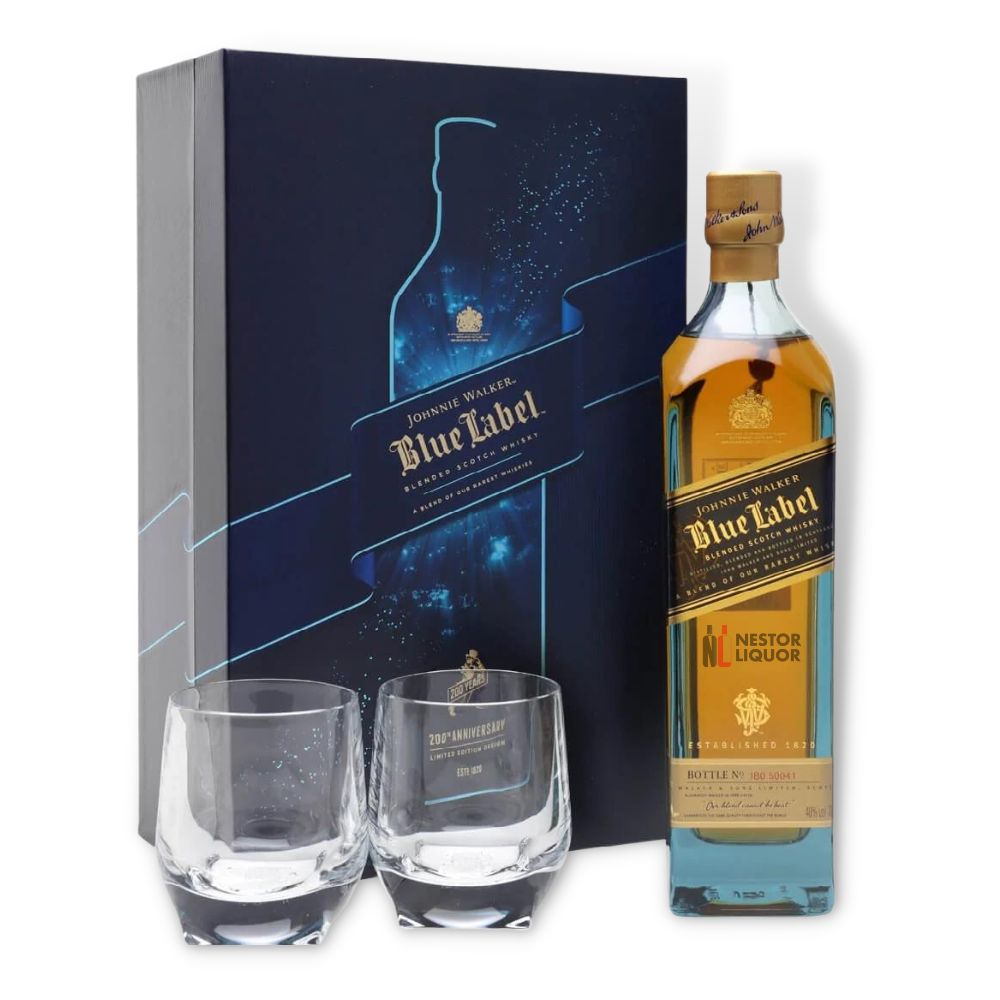 Johnnie Walker Blue Label Gift Set W/2 Glasses 750ml | Nestor Liquor