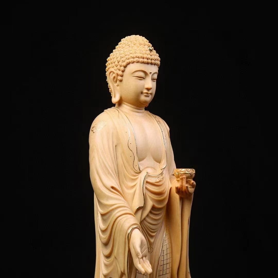 修縁堂】仏教工芸品 彩繪 金箔 釈迦牟尼 仏教美術 置物 仏壇 仏像 修縁