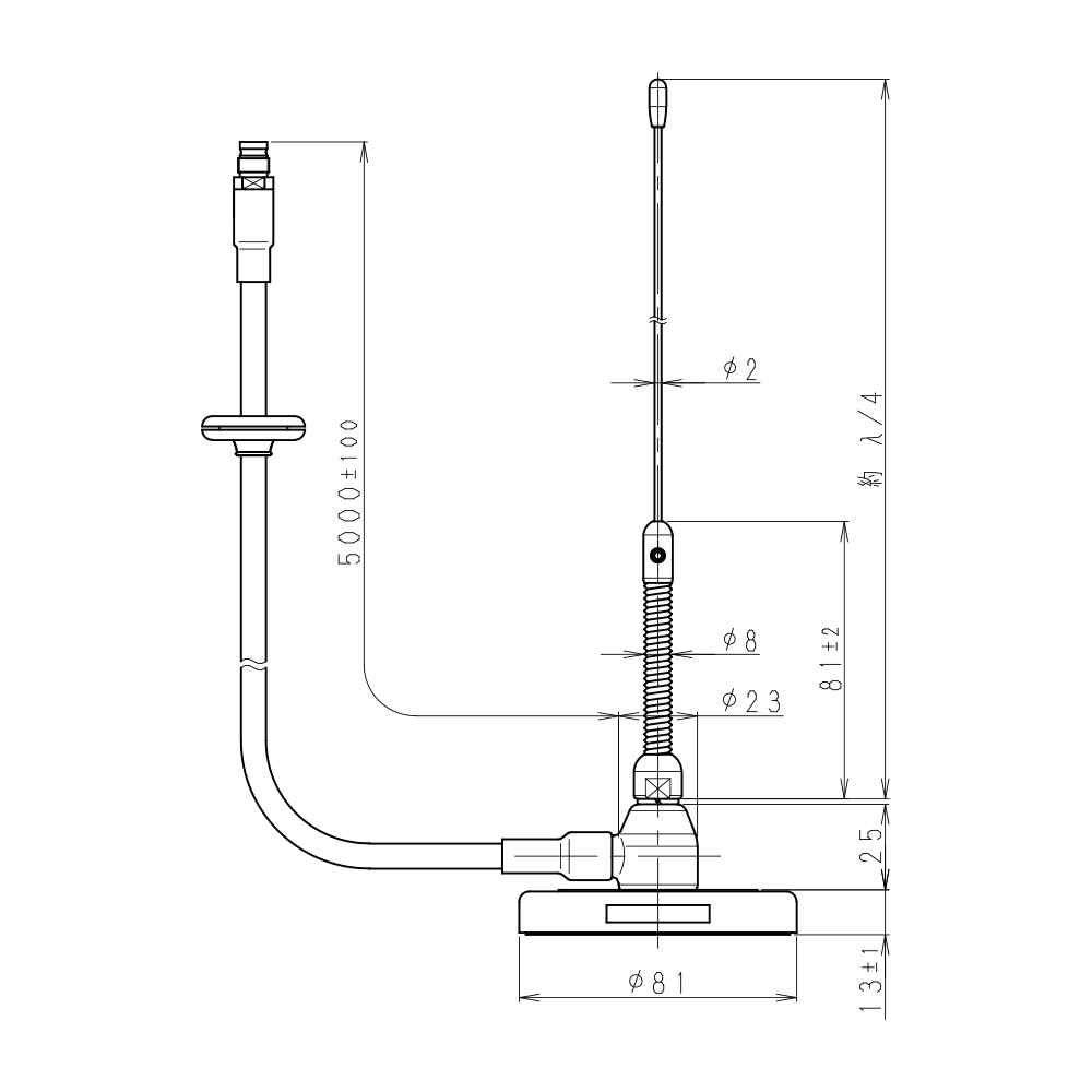 260MHz帯 車載用マグネット式アンテナ（5D-2V) MG-260B-09 F=260-275