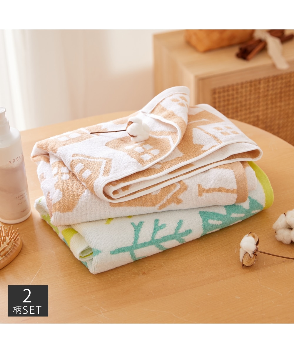 無撚糸カームライフバスタオル 2柄セット 通販【ニッセン】