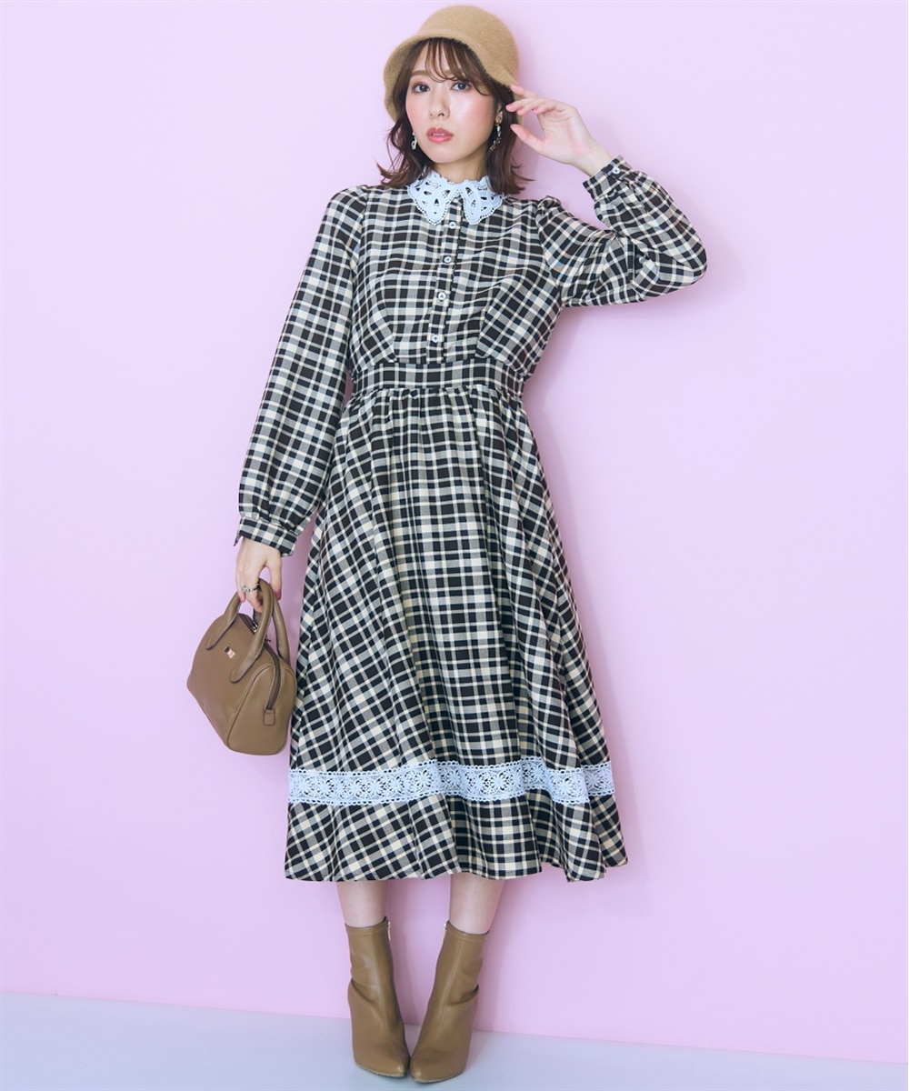 大きいサイズ＞レース切り替えチェックワンピース marun 通販【ニッセン】