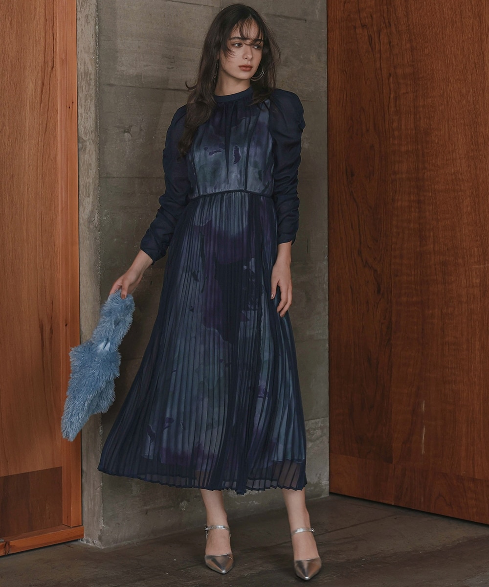 結婚式・パーティー・オケージョンドレス】プリント重ねシフォン