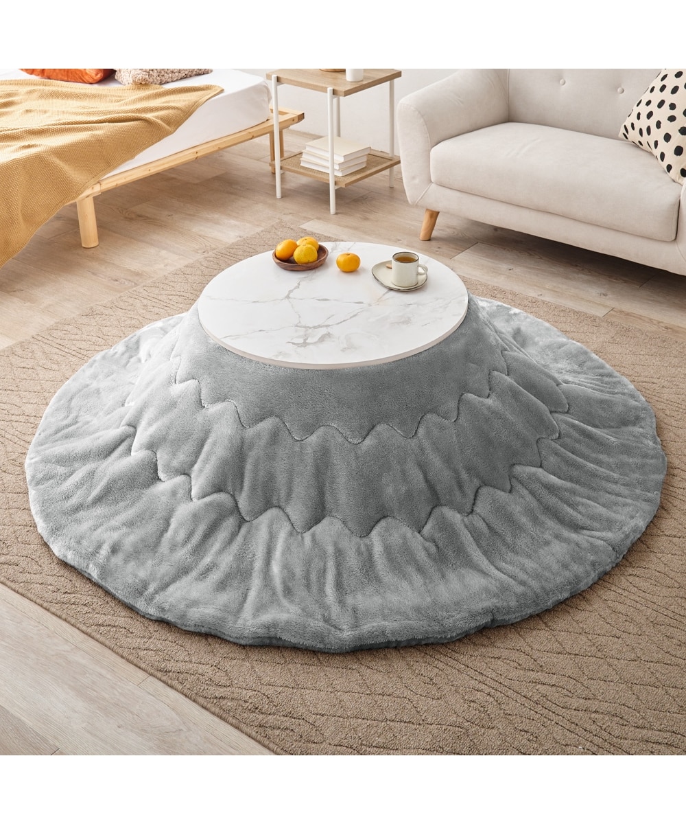 大理石風円形テーブル 花柄カバー付き こたつ フランフラン 大理石風