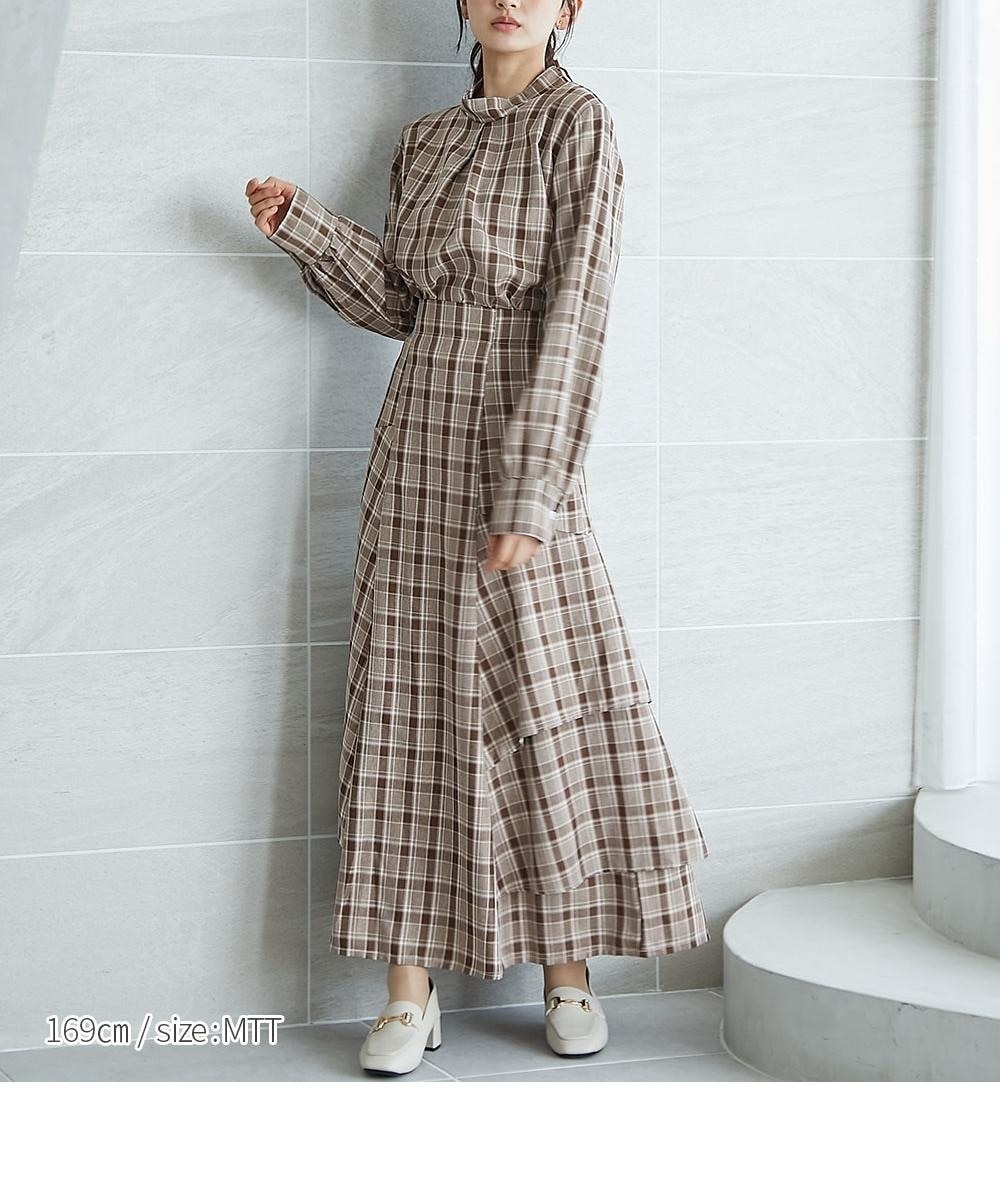 高身長 チェック柄フリルティアードマーメイドスカート（セットアップ