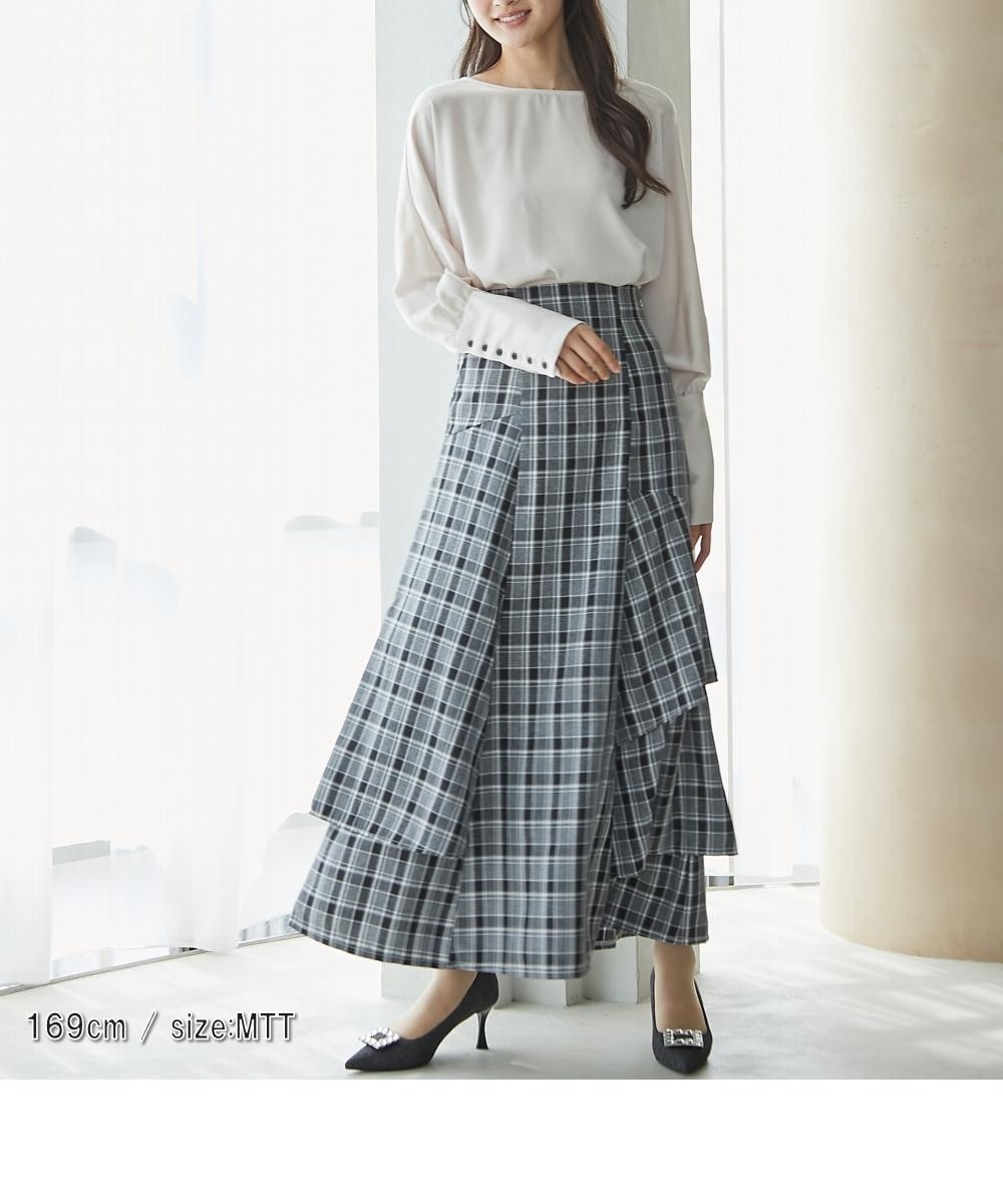 高身長 チェック柄フリルティアードマーメイドスカート（セットアップ