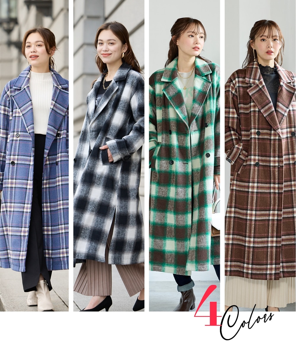 美品】NBB シャギー チェスターコート ロング ゆったり チェック柄 M