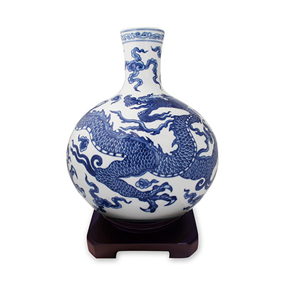 銀閣】中国美術 青花 雲鶴龍紋 蓋壷 瓶 高38.5cm 旧家蔵出(