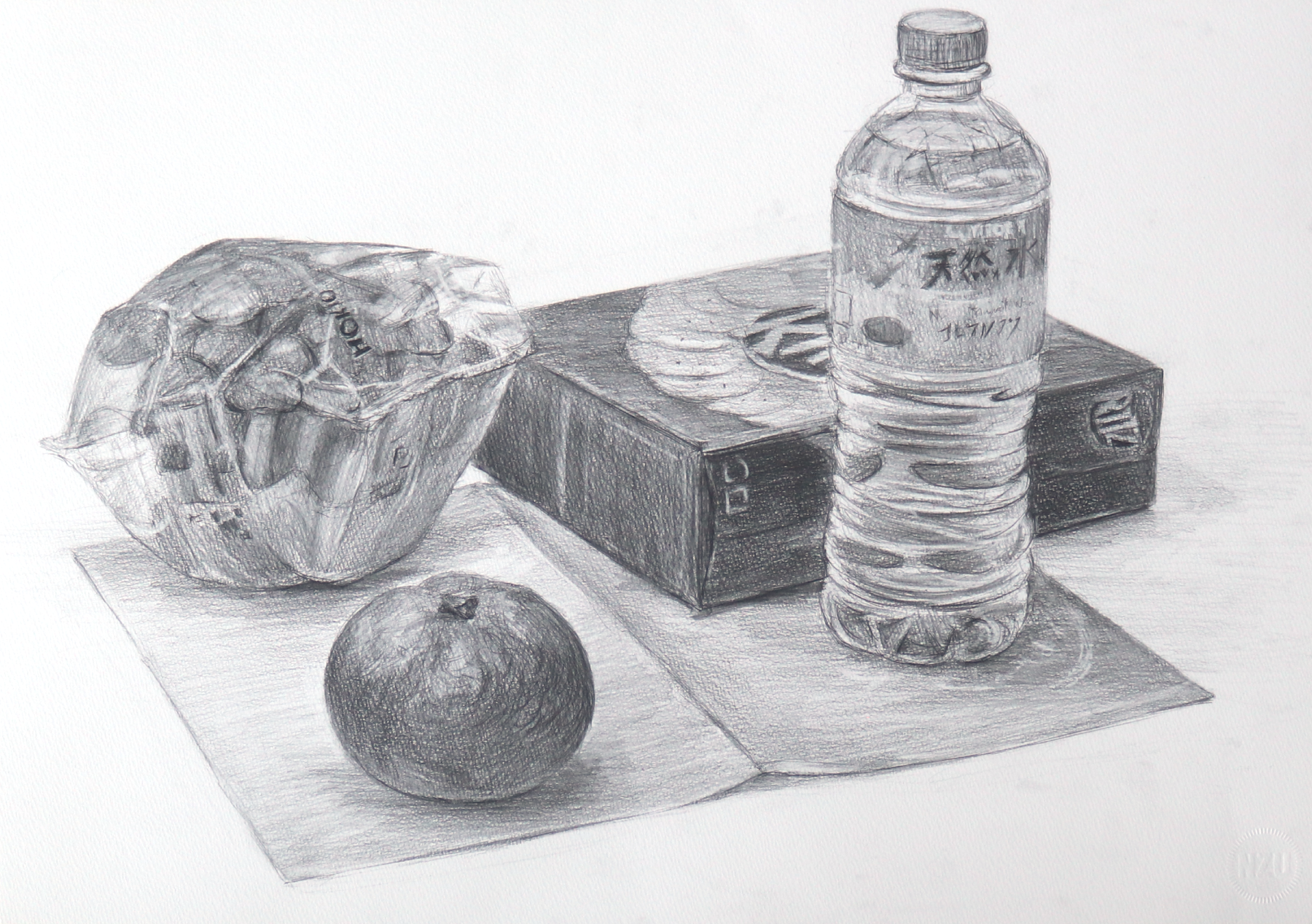 静物画 鉛筆画 『ガラスの容器と果物』 静物画 鉛筆画 『ガラスの容器