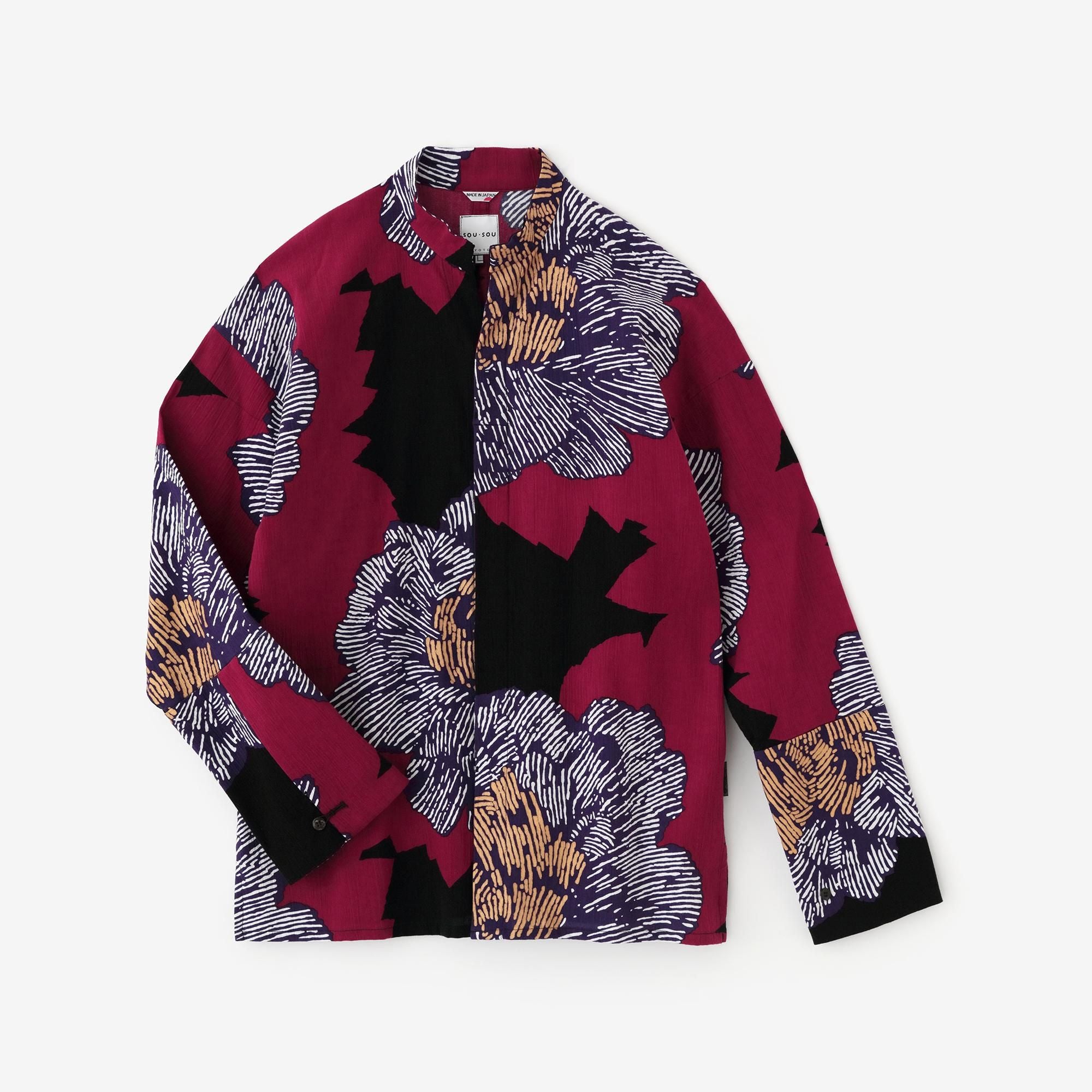 高島縮 20/20 立衿（たちえり） 筒袖襯衣（つつそでしんい）／濡羽色