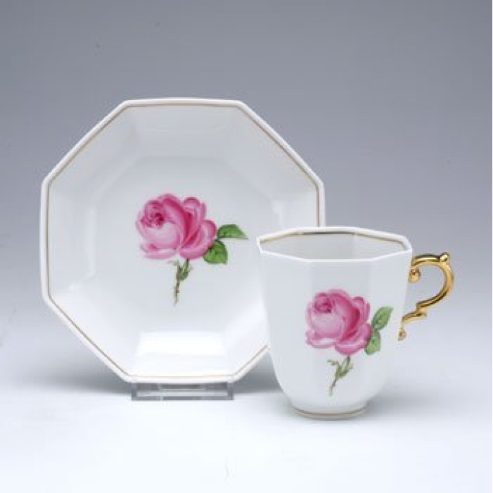 マイセンMEISSEN ピンクローズ/忘れな草プラーク陶板画