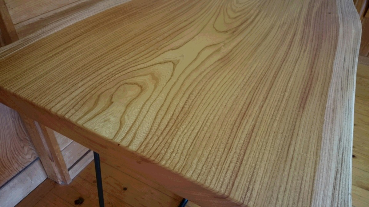 欅無垢一枚板ダイニングテーブルオイル仕上げアイアン脚