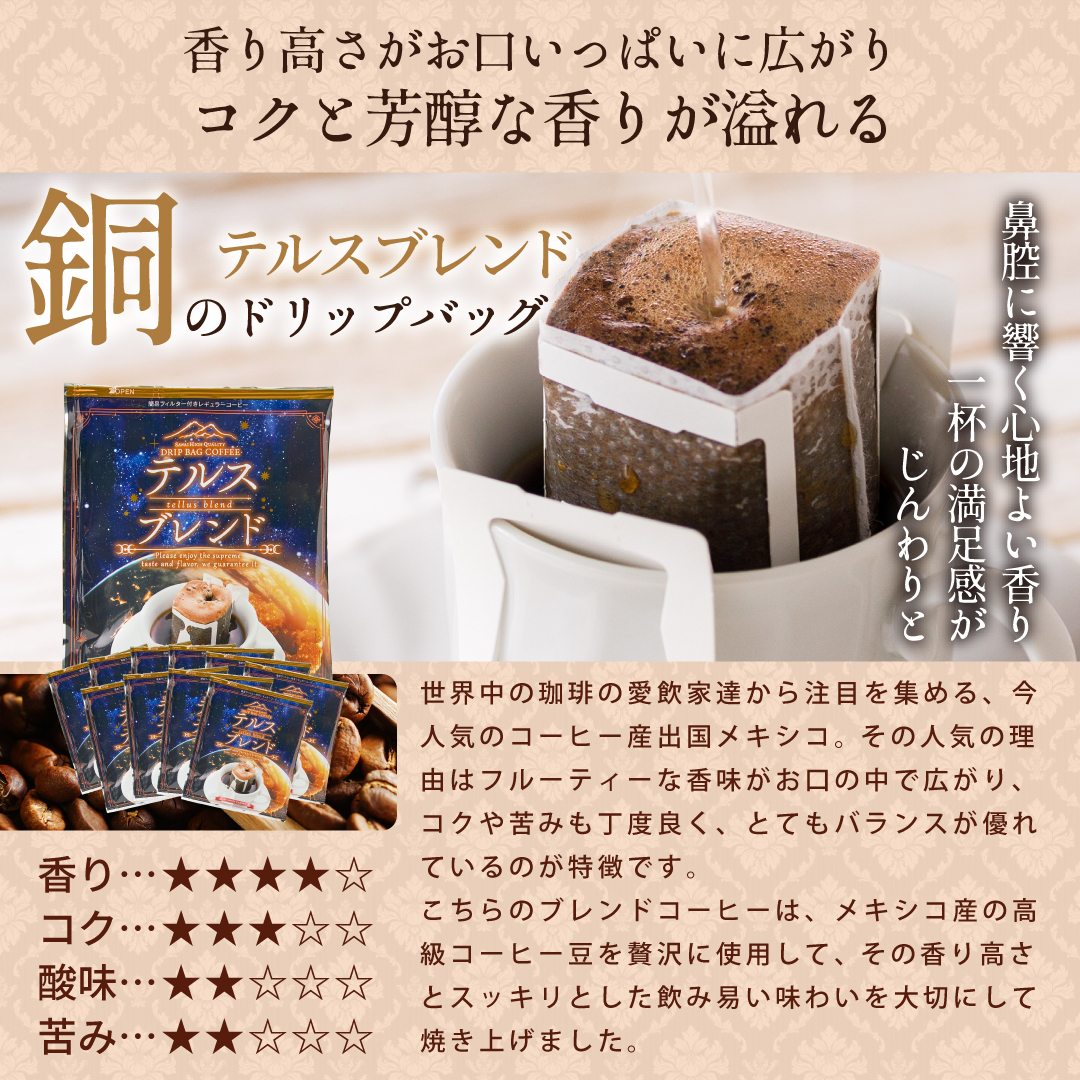 プレミアムな銅のドリップバッグ テルスブレンド50杯分福袋│澤井珈琲