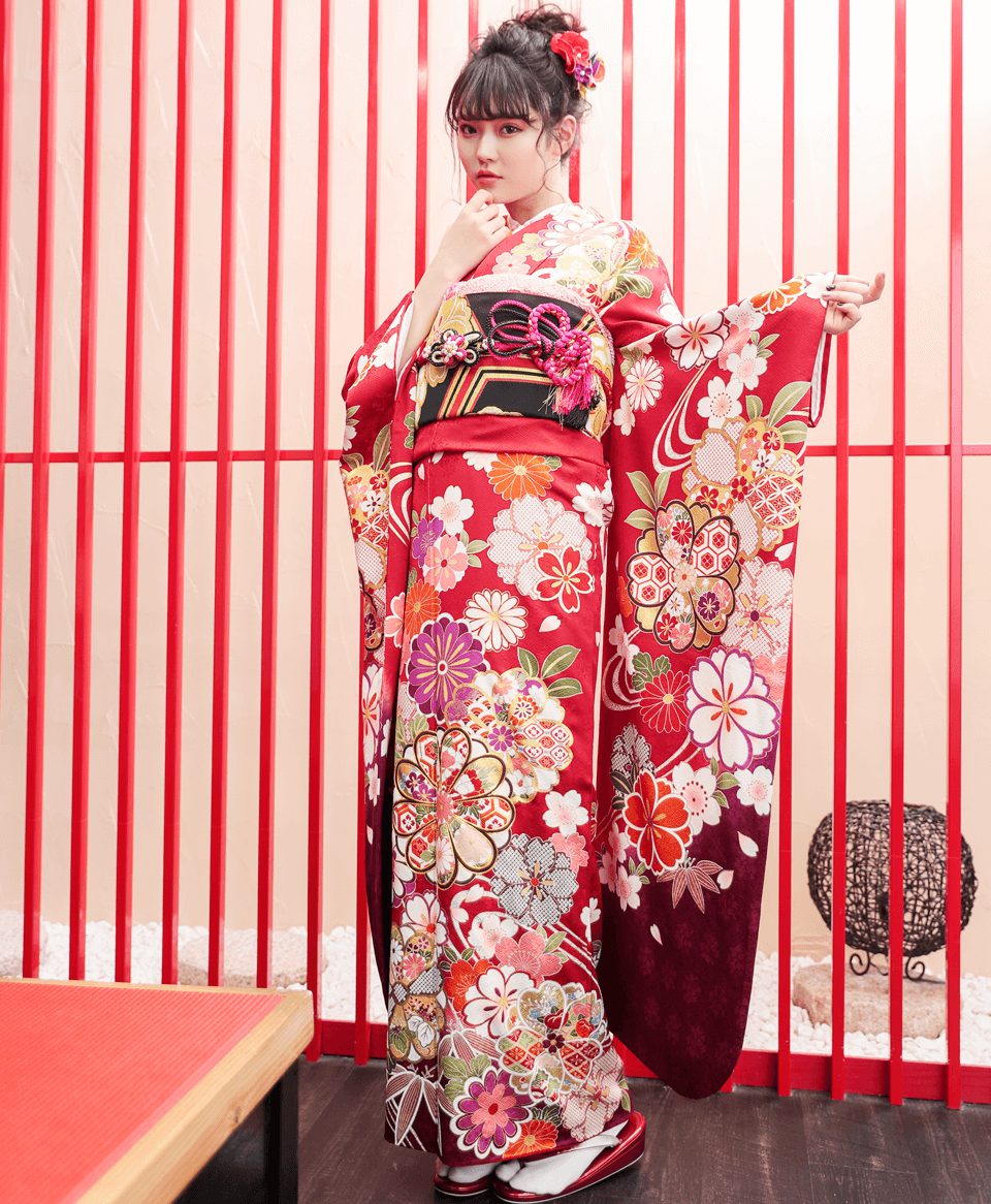 赤地菊に流水[FS0775] | 成人式振袖レンタル京都さがの館