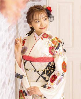 白地紅白梅に雪輪[FS1157] | 成人式振袖レンタル京都さがの館