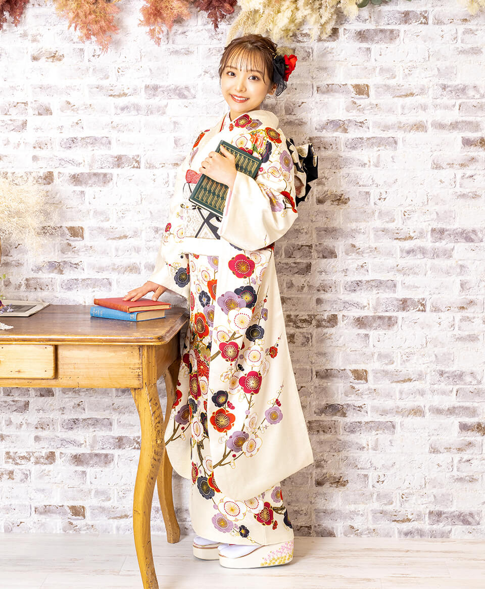 白地紅白梅に雪輪[FS1157] | 成人式振袖レンタル京都さがの館