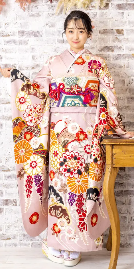 グリーン菊に松桜[FS0895] | 成人式振袖レンタル京都さがの館