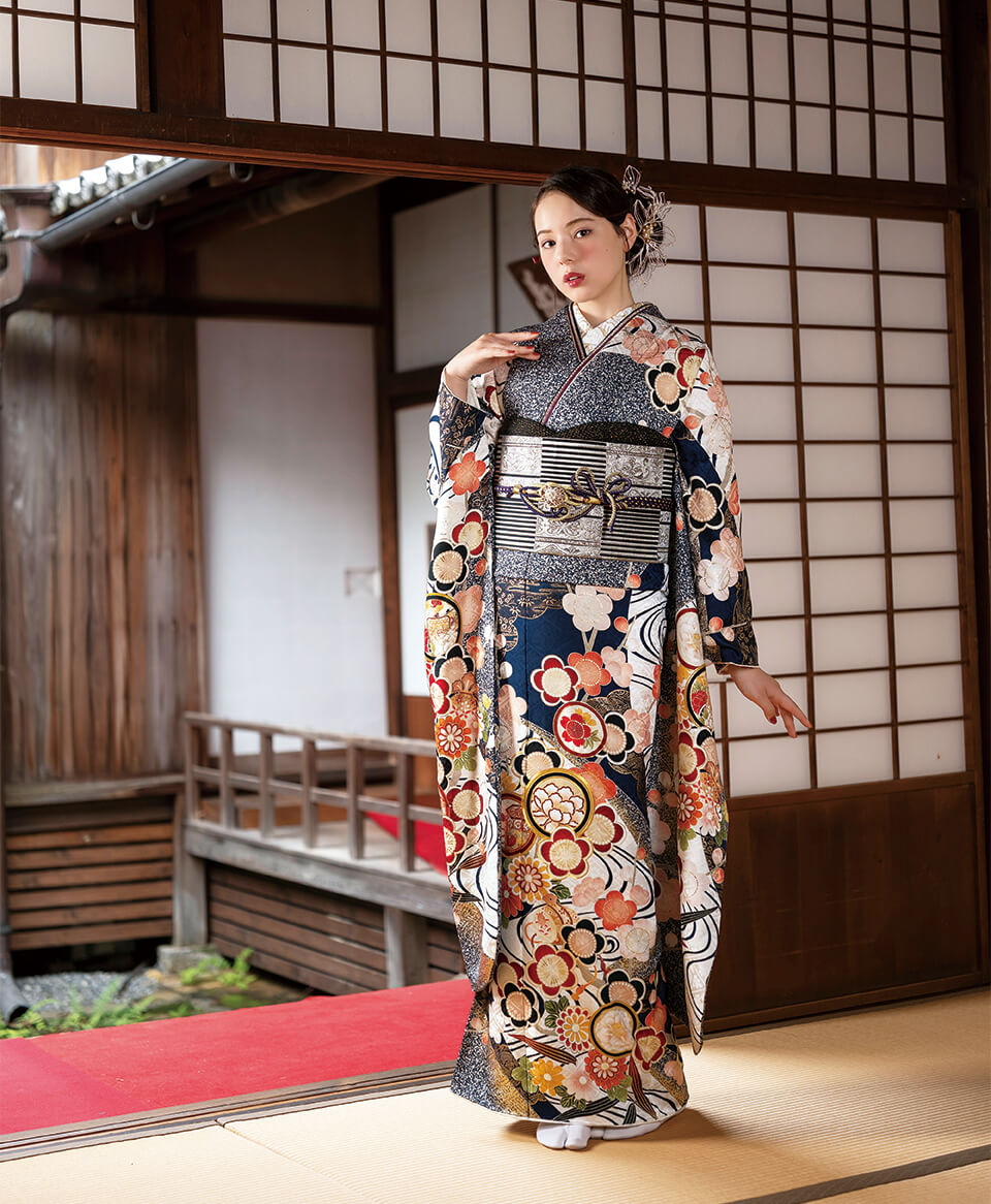 紺青地流水に桜[FR5017] | 成人式振袖レンタル京都さがの館