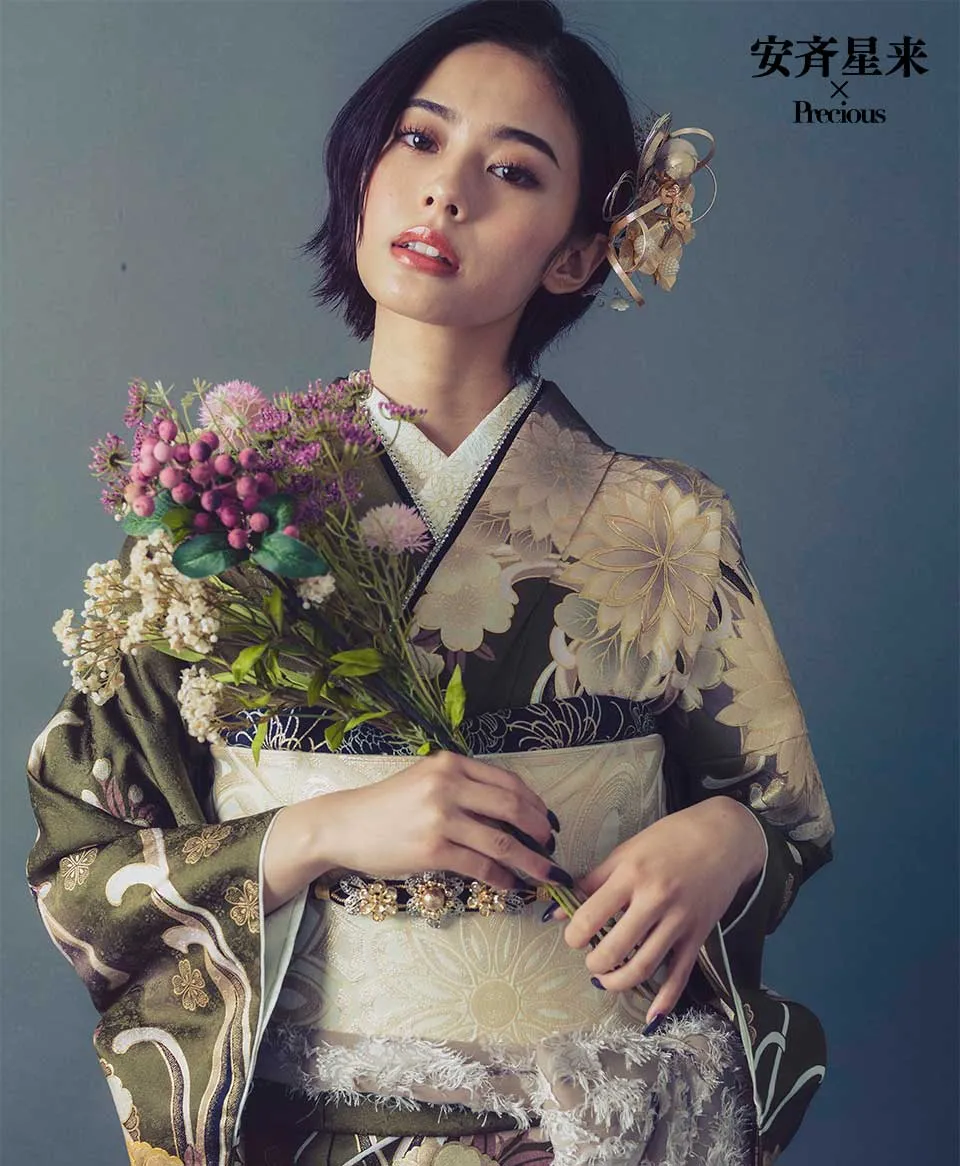 モスグリーン地大菊に桜[FR5025] | 成人式振袖レンタル京都さがの館