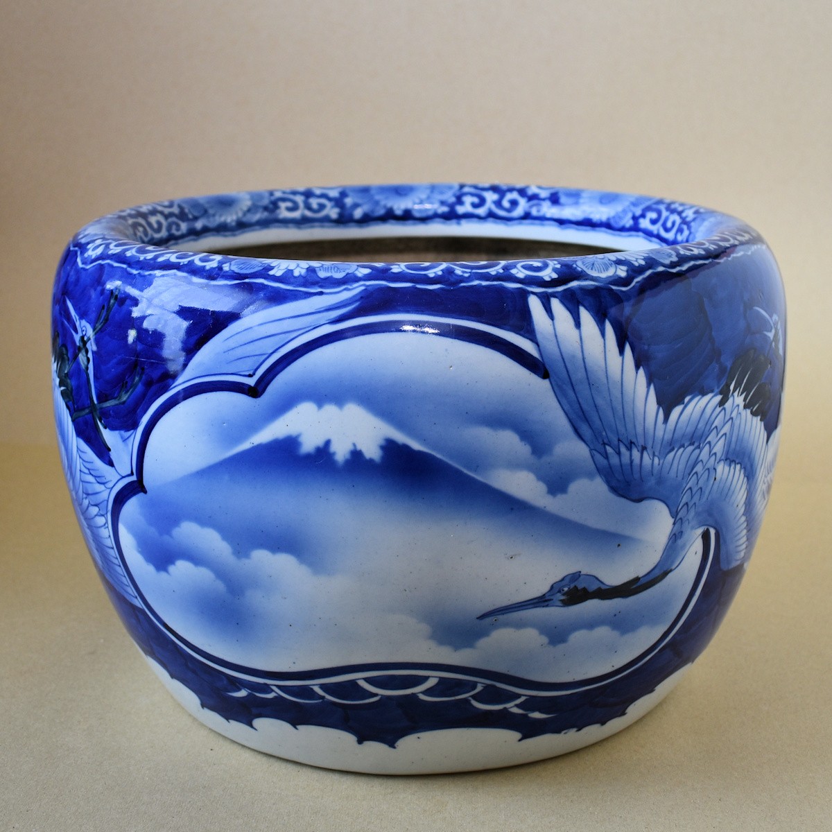 骨董 火鉢 染め付け モダン レトロ花 メダカ 睡蓮鉢 金魚 テーブル