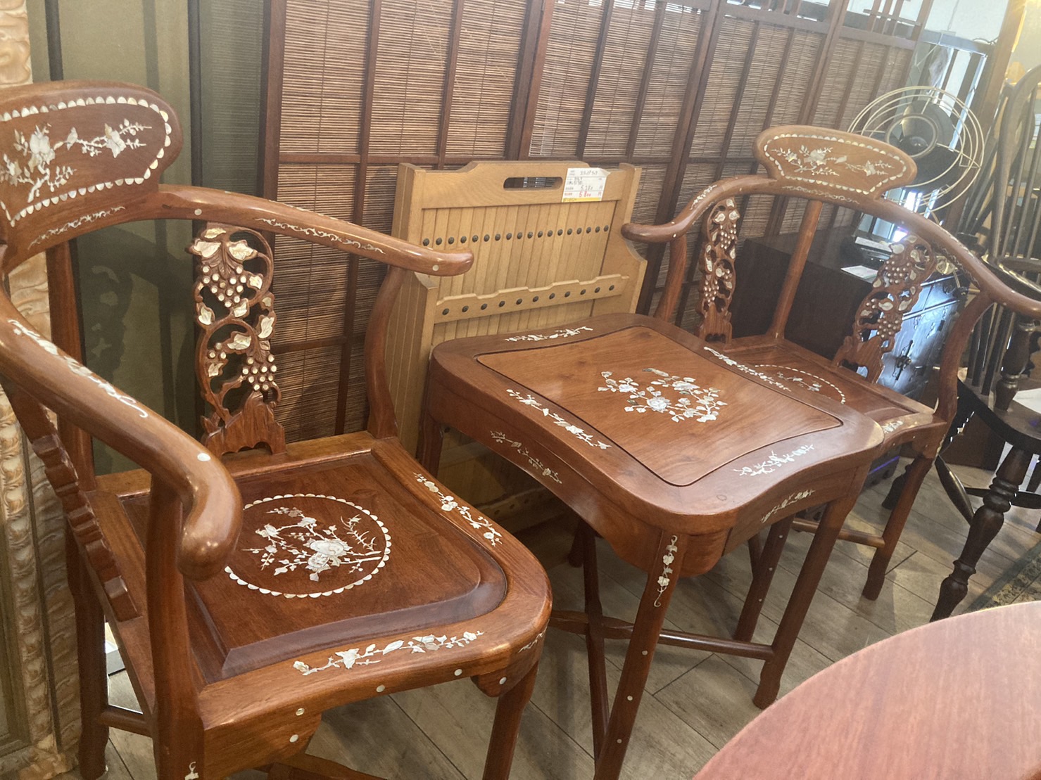 唐木 螺鈿(らでん)細工 テーブル チェア2脚セット＊買取ました