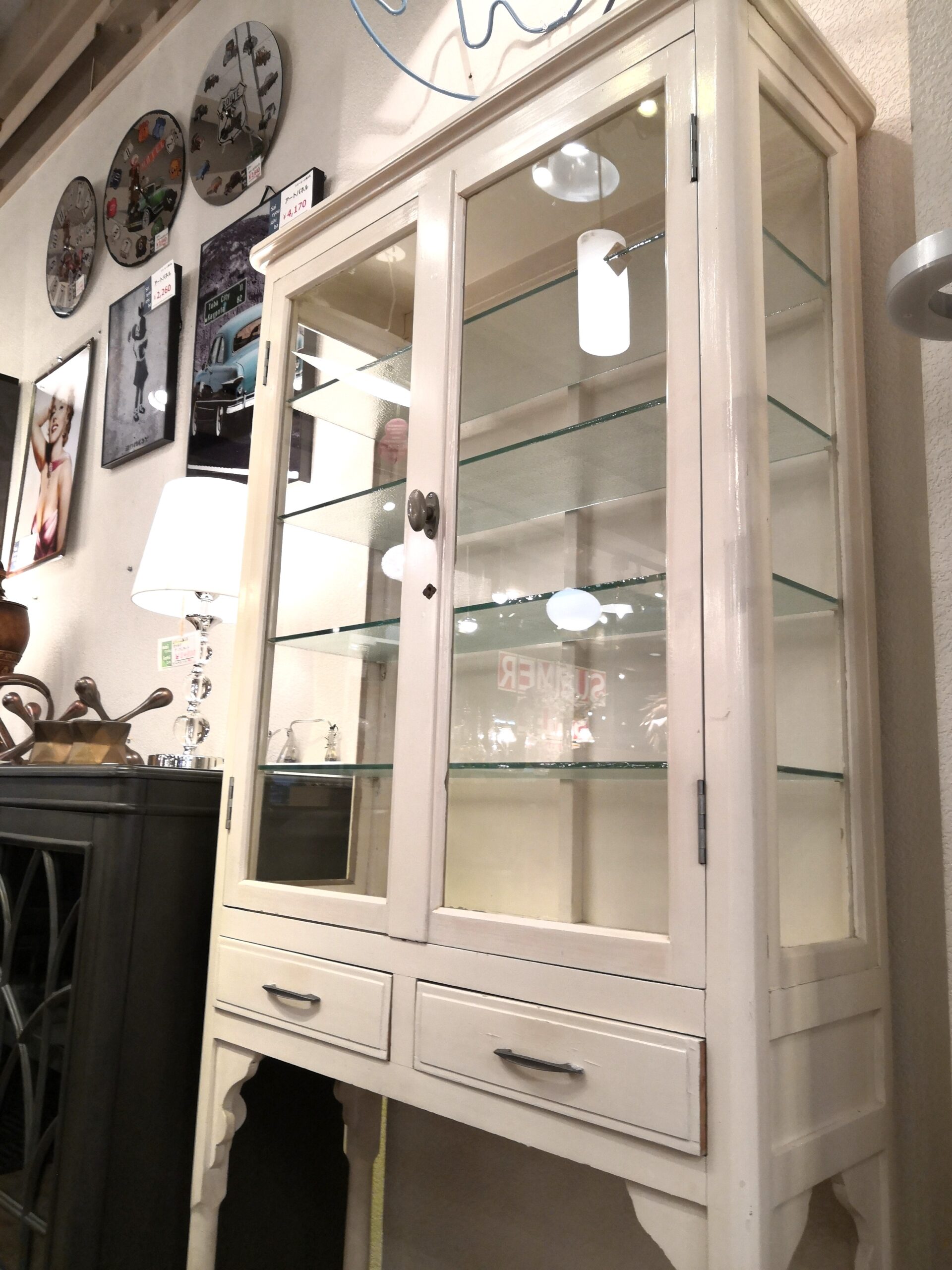 医療用棚 アンティーク 白 ドクターキャビネット ケビント