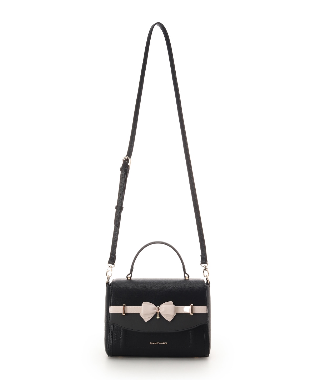 バイカラーアクセントリボンショルダーバッグ(FREE ブラック